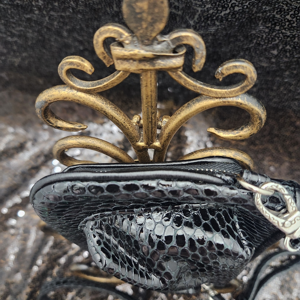 Brighton Black Pebbled Leather And Python Print M… - image 5